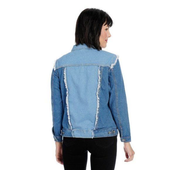 Pieced Denim Blue Jacket with Raw Edges & Cut Out Front - Picture 3 of 5